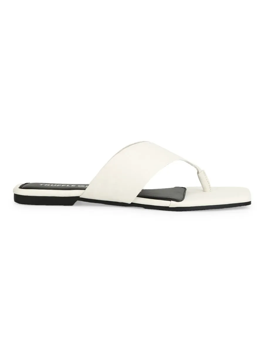 Weiße PU Flip-Flops mit eckiger Spitze
