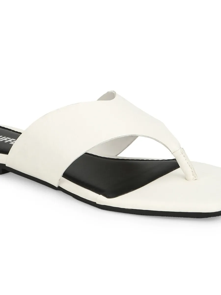 Weiße PU Flip-Flops mit eckiger Spitze