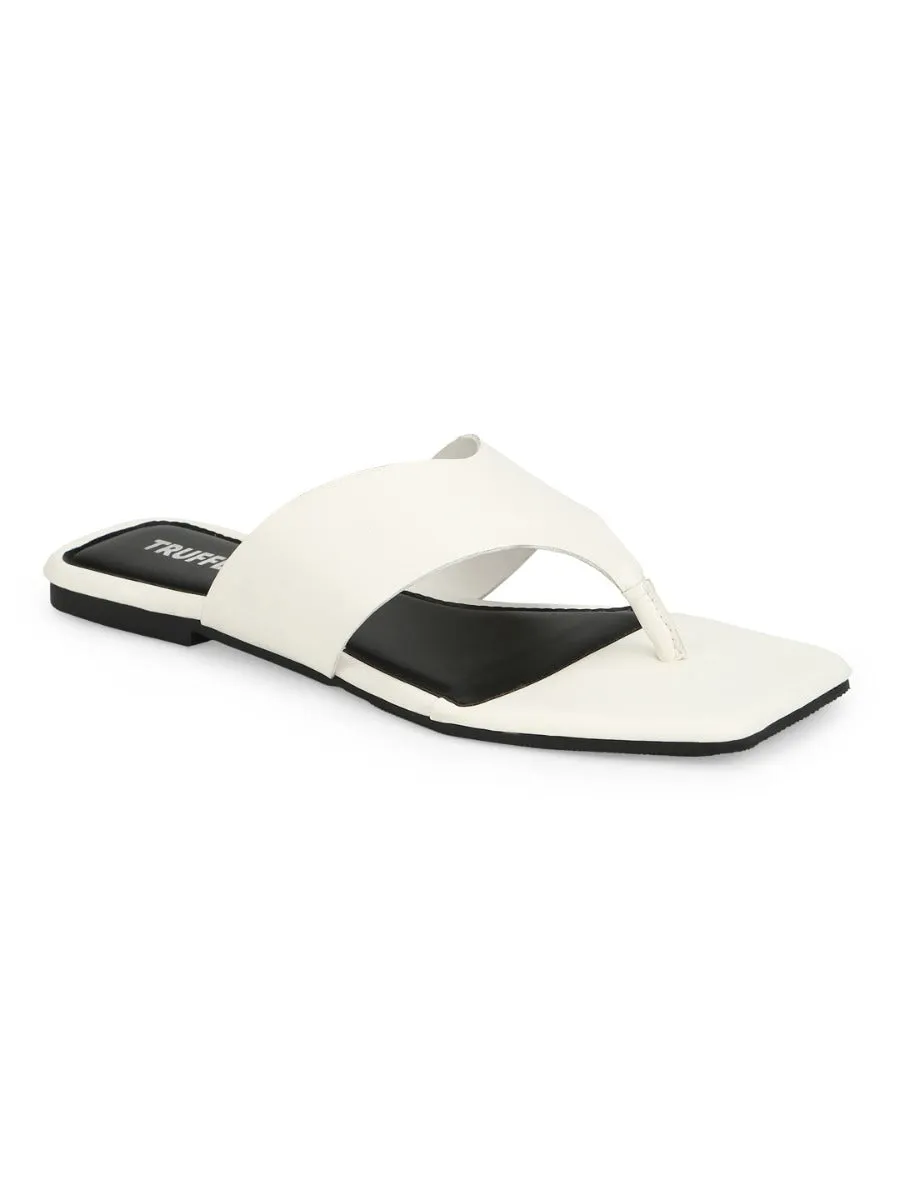 Weiße PU Flip-Flops mit eckiger Spitze