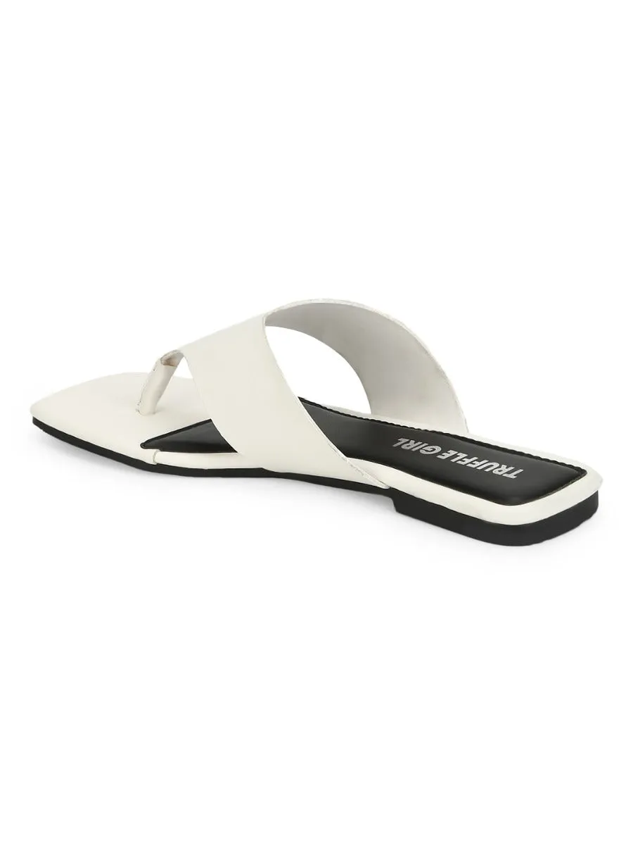Weiße PU Flip-Flops mit eckiger Spitze