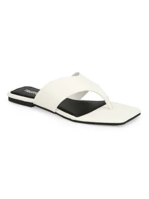 Weiße PU Flip-Flops mit eckiger Spitze