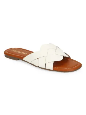 Weiße PU-Slipper mit gewebtem Riemen