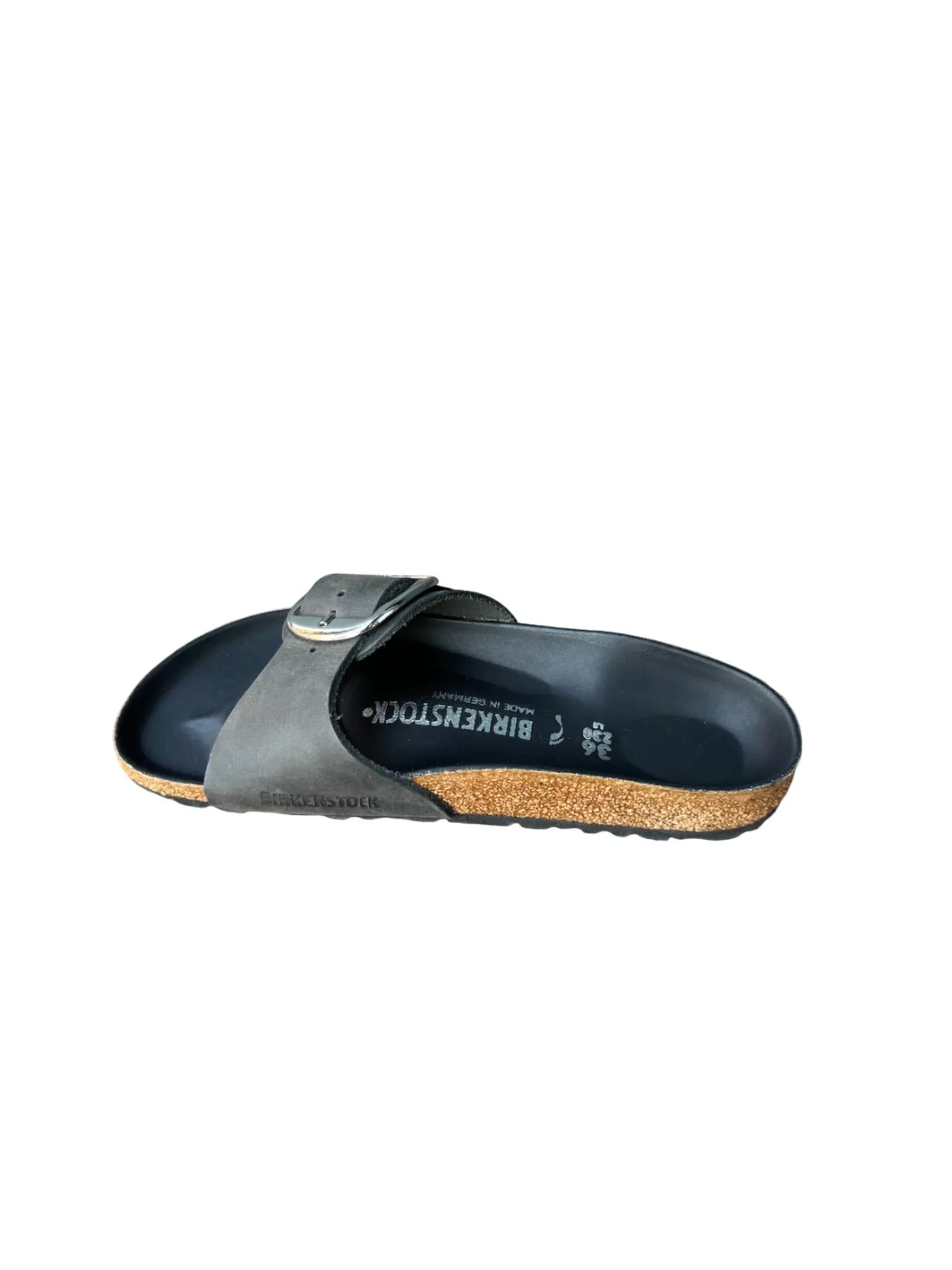 Damen Madrid Big Buckle Sandale in schwarzem Leder