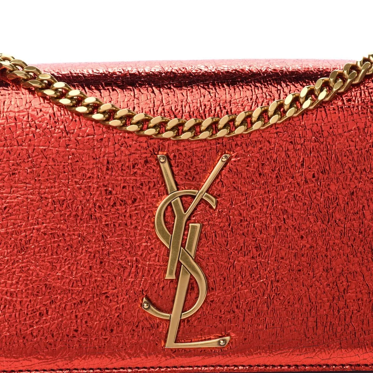 Ysl Tasche Saint Laurent Kate Monogramm Rote Metallik-Leder Umhängetasche 469390