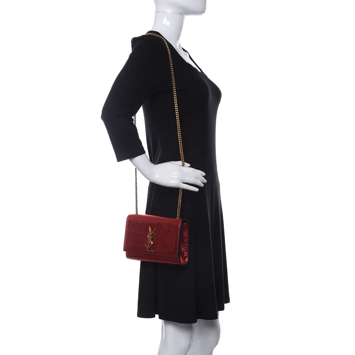Ysl Tasche Saint Laurent Kate Monogramm Rote Metallik-Leder Umhängetasche 469390
