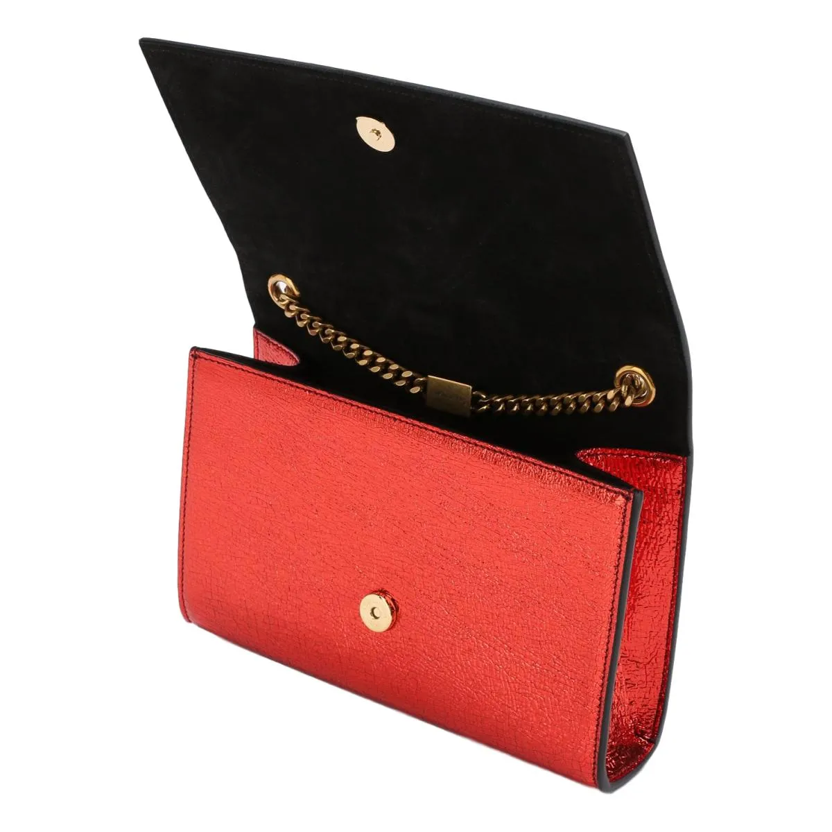 Ysl Tasche Saint Laurent Kate Monogramm Rote Metallik-Leder Umhängetasche 469390