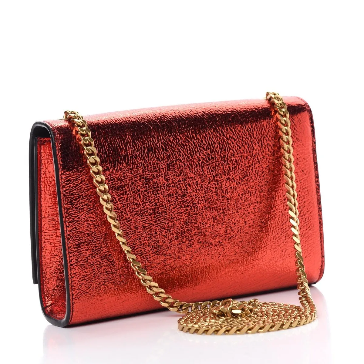 Ysl Tasche Saint Laurent Kate Monogramm Rote Metallik-Leder Umhängetasche 469390