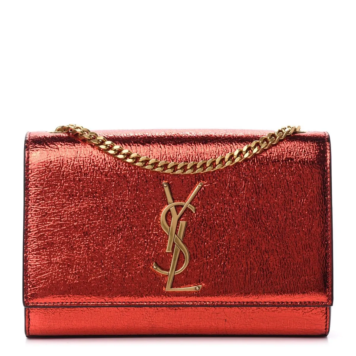Ysl Tasche Saint Laurent Kate Monogramm Rote Metallik-Leder Umhängetasche 469390