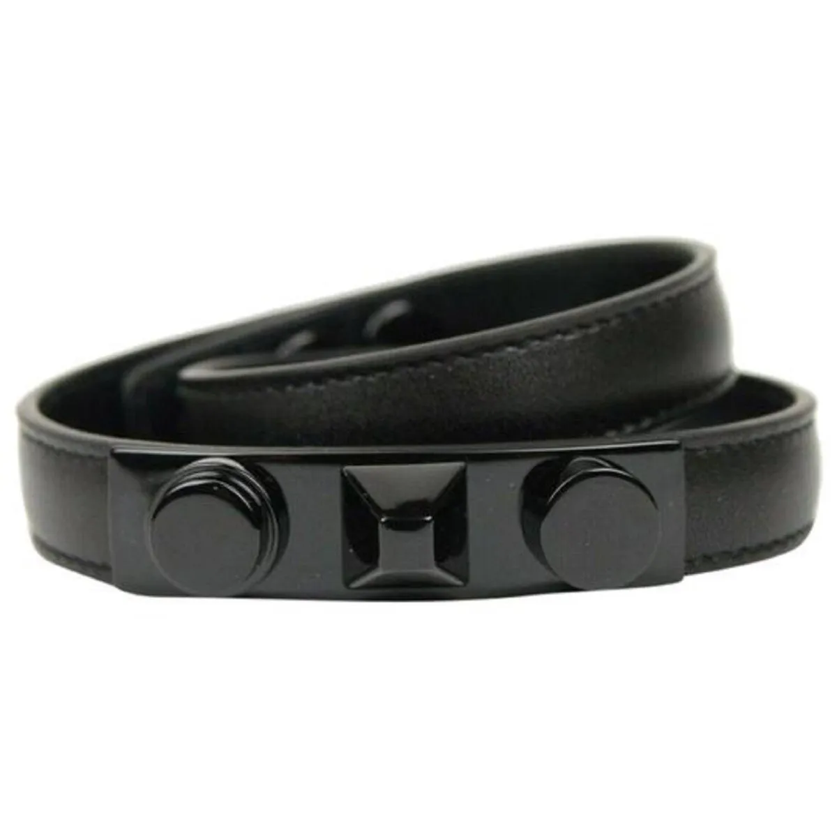 Ysl Taschen Saint Laurent Le Trois Clous Doppelt Umwickeltes Schwarzes Lederarmband mit Nieten 415293