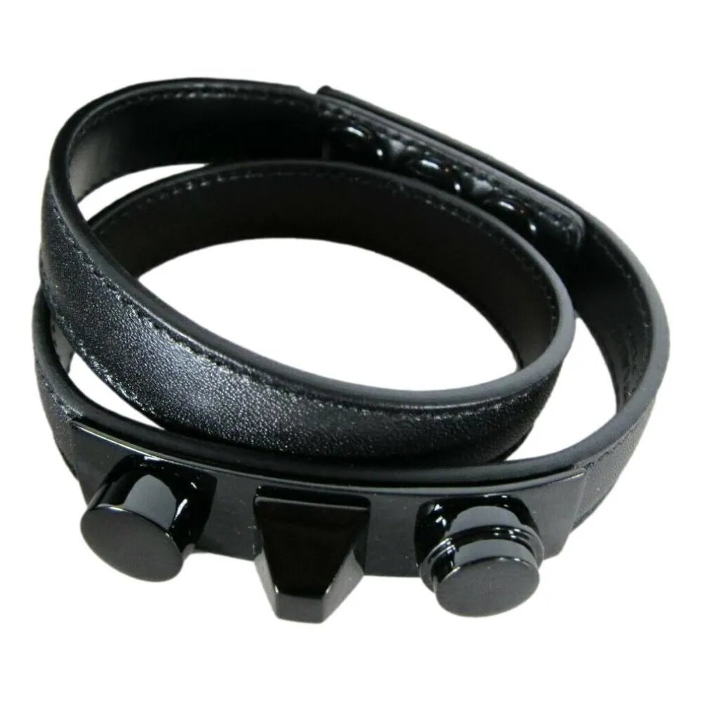 Ysl Taschen Saint Laurent Le Trois Clous Doppelt Umwickeltes Schwarzes Lederarmband mit Nieten 415293