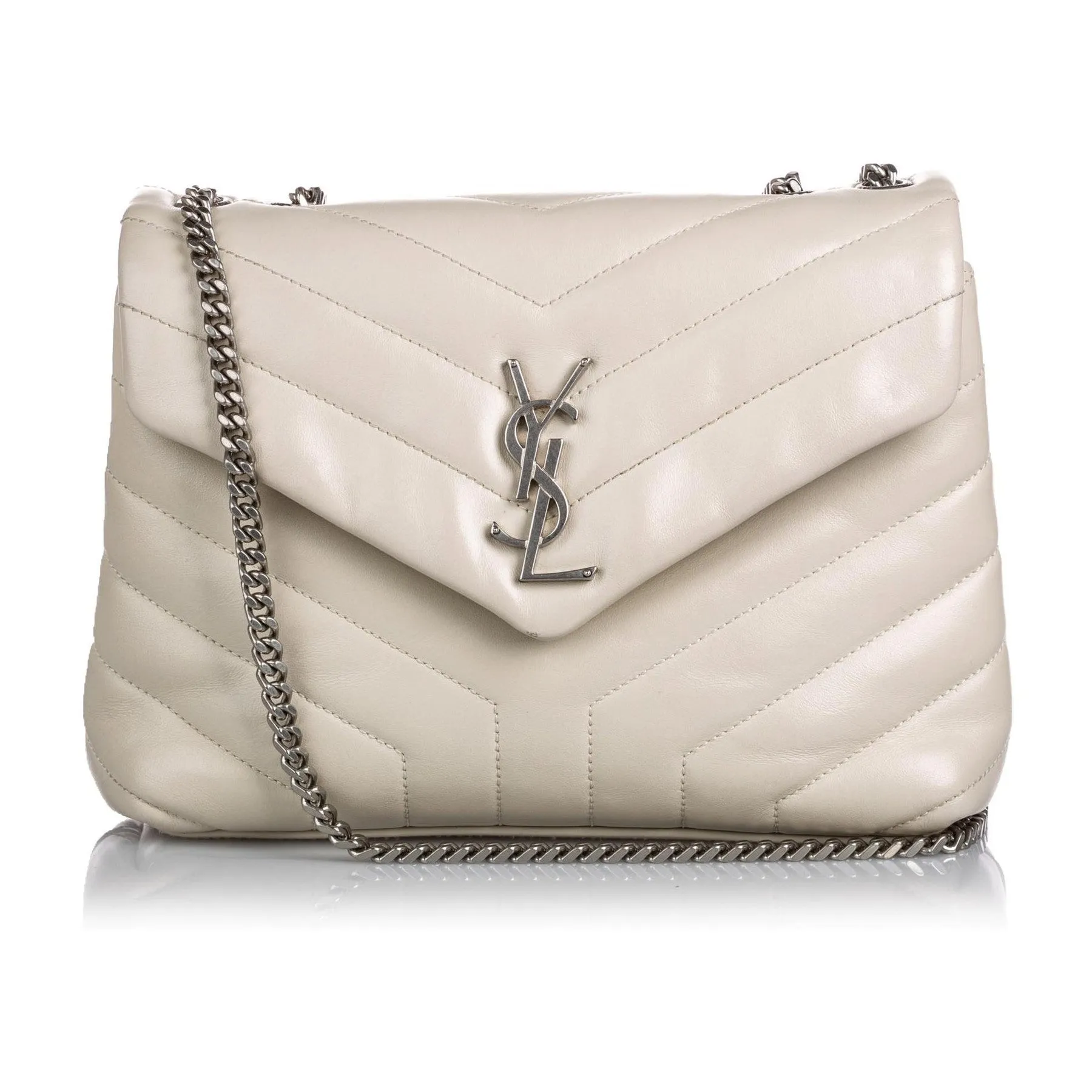 Ysl Tasche Saint Laurent Loulou Elfenbein Leder Matelassé Mittelgroße Schultertasche 458716