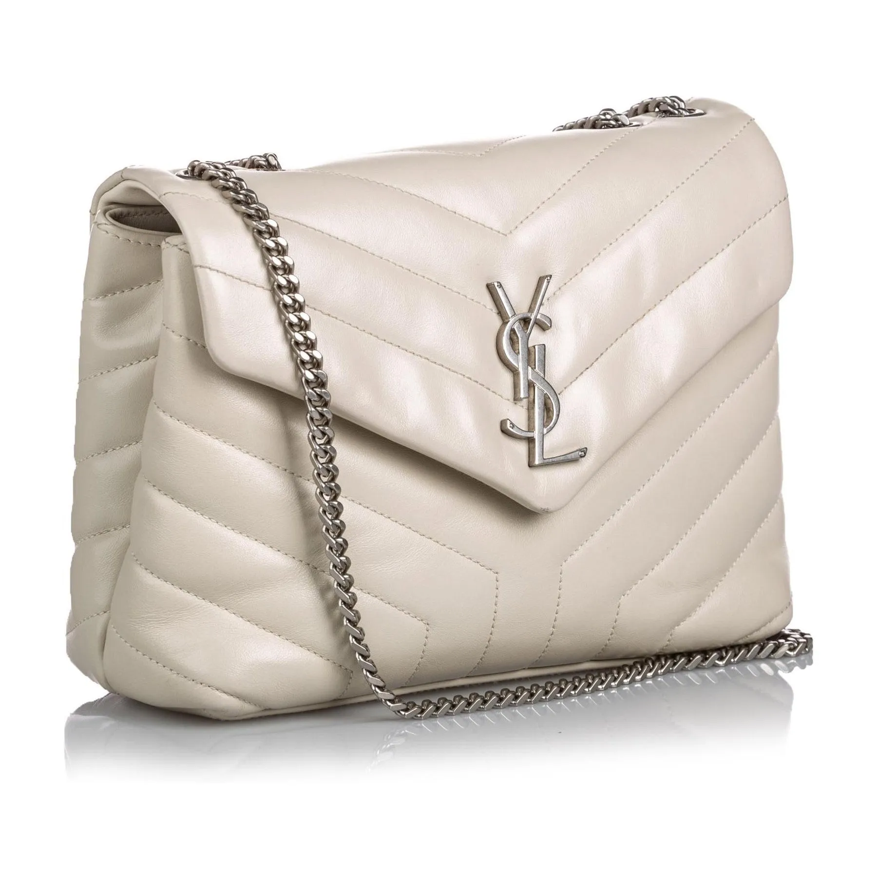 Ysl Tasche Saint Laurent Loulou Elfenbein Leder Matelassé Mittelgroße Schultertasche 458716