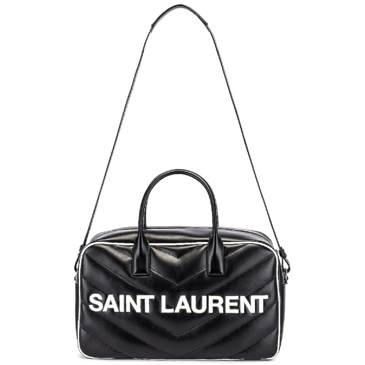 Ysl Tasche Saint Laurent Miles Logo Schwarzes Kalbsleder Duffel Bowling Bag 525145