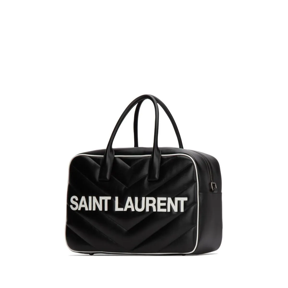 Ysl Tasche Saint Laurent Miles Logo Schwarzes Kalbsleder Duffel Bowling Bag 525145