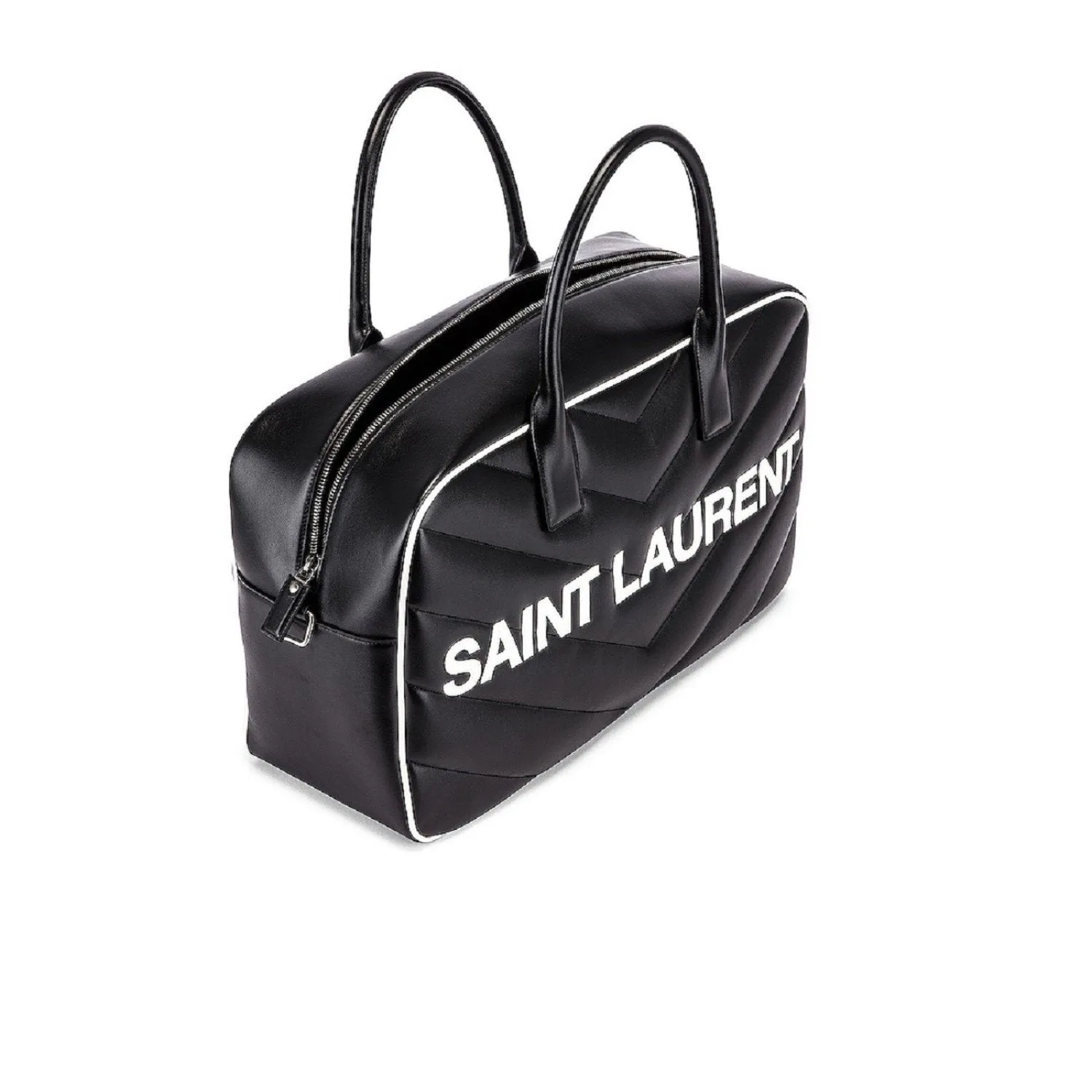Ysl Tasche Saint Laurent Miles Logo Schwarzes Kalbsleder Duffel Bowling Bag 525145