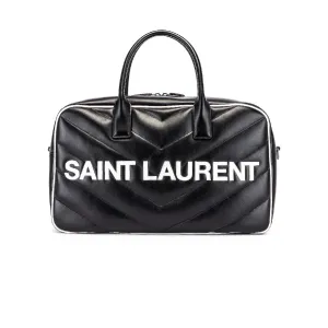 Ysl Tasche Saint Laurent Miles Logo Schwarzes Kalbsleder Duffel Bowling Bag 525145