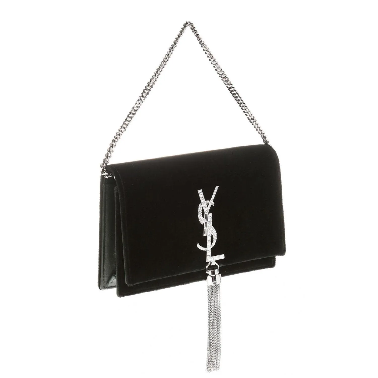Ysl Taschen Saint Laurent Monogram Kate Quaste Kristall Grün Samt Umhängetasche 491521