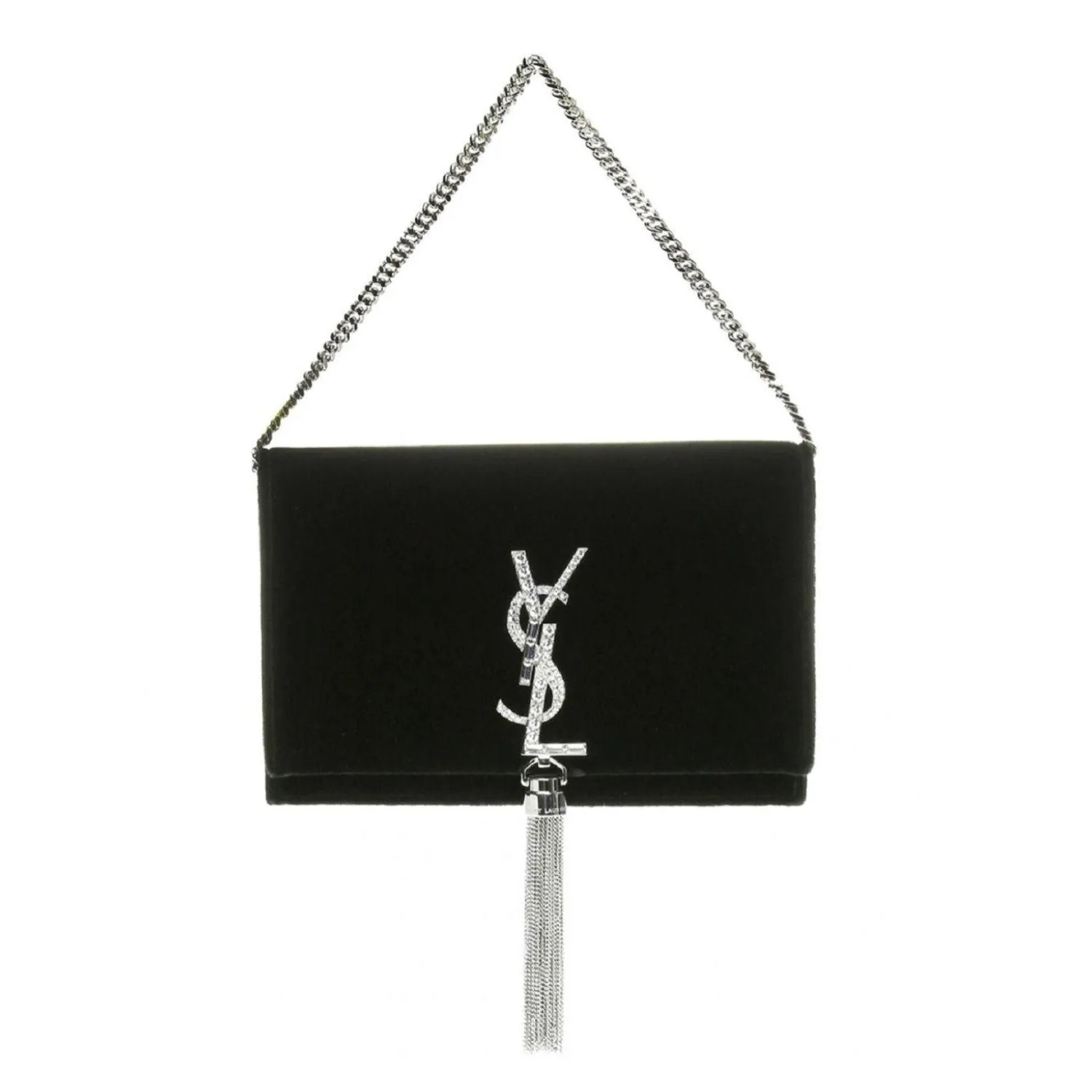Ysl Taschen Saint Laurent Monogram Kate Quaste Kristall Grün Samt Umhängetasche 491521