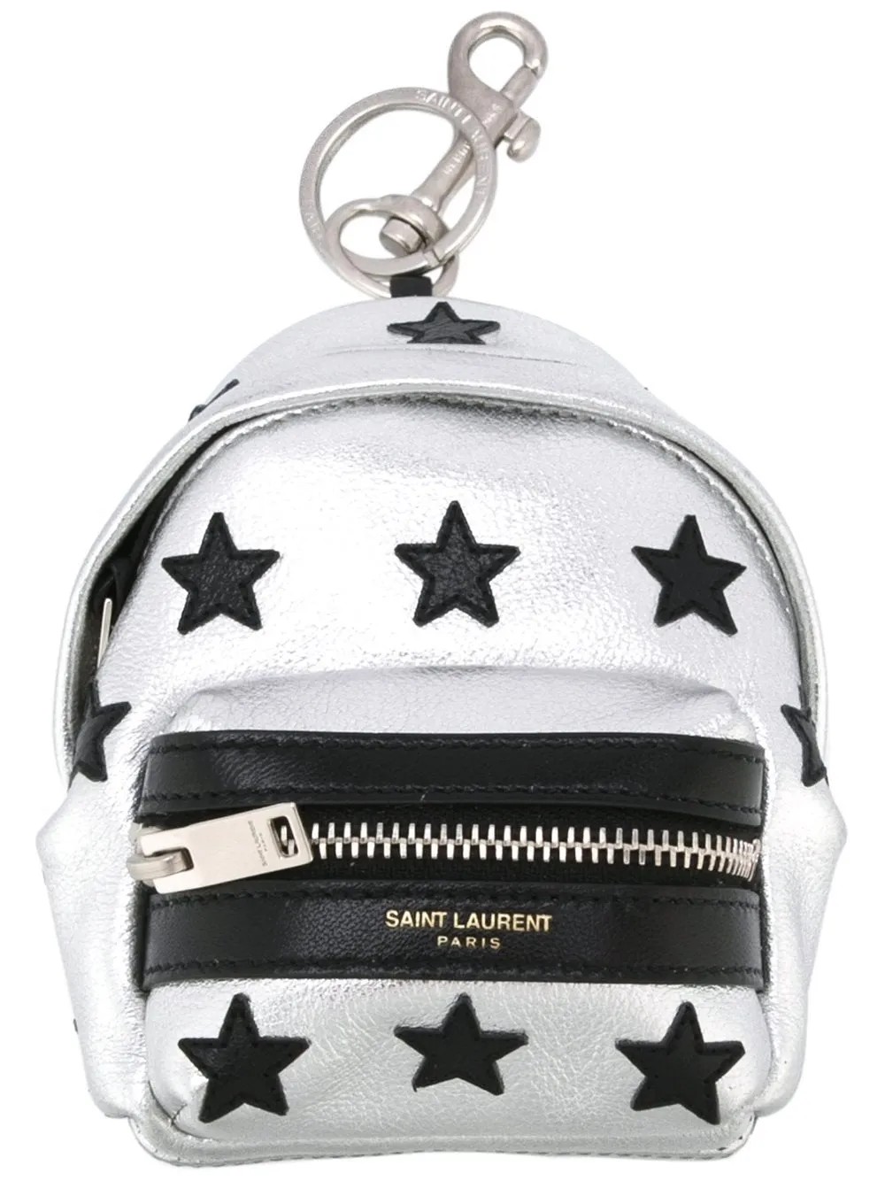 Ysl Taschen Saint Laurent Silber/Schwarz Unisex Reißverschluss Rucksack Schlüsselanhänger Schwarze Sterne 441914
