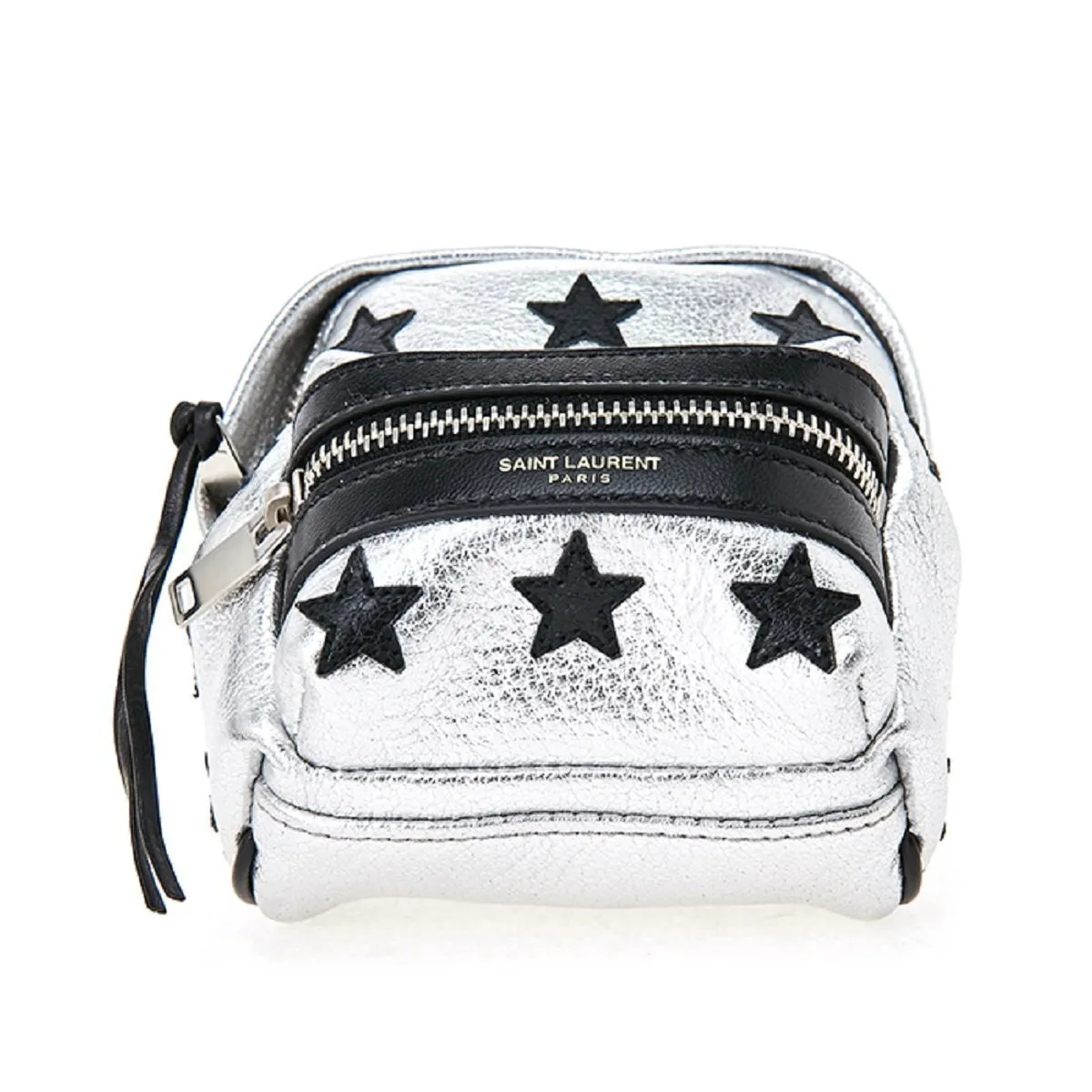 Ysl Taschen Saint Laurent Silber/Schwarz Unisex Reißverschluss Rucksack Schlüsselanhänger Schwarze Sterne 441914