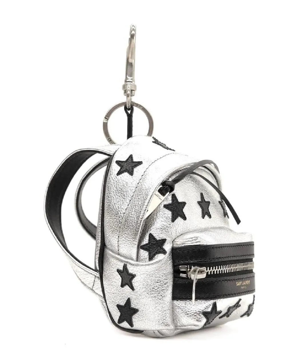 Ysl Taschen Saint Laurent Silber/Schwarz Unisex Reißverschluss Rucksack Schlüsselanhänger Schwarze Sterne 441914