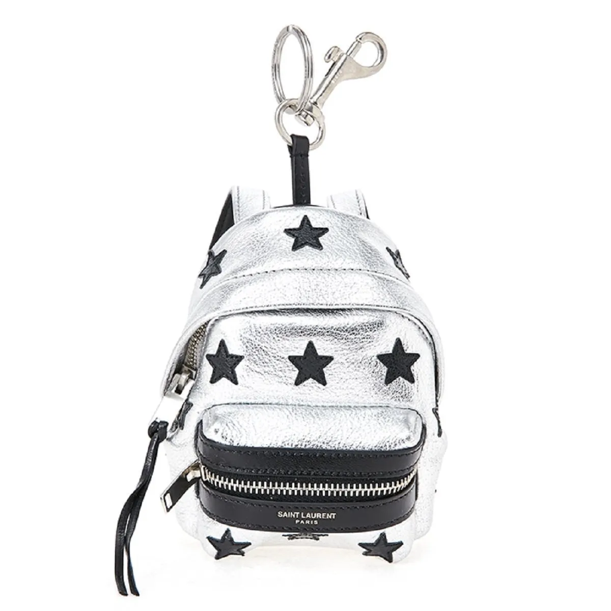 Ysl Taschen Saint Laurent Silber/Schwarz Unisex Reißverschluss Rucksack Schlüsselanhänger Schwarze Sterne 441914