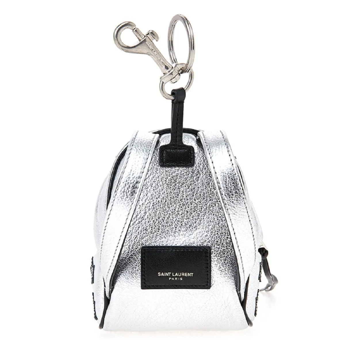 Ysl Taschen Saint Laurent Silber/Schwarz Unisex Reißverschluss Rucksack Schlüsselanhänger Schwarze Sterne 441914