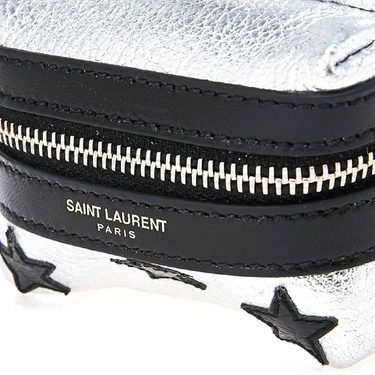 Ysl Taschen Saint Laurent Silber/Schwarz Unisex Reißverschluss Rucksack Schlüsselanhänger Schwarze Sterne 441914