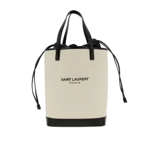 Ysl Tasche Saint Laurent Teddy Weiß Beschichtete Leinen Zugband Eimer Tasche 551595