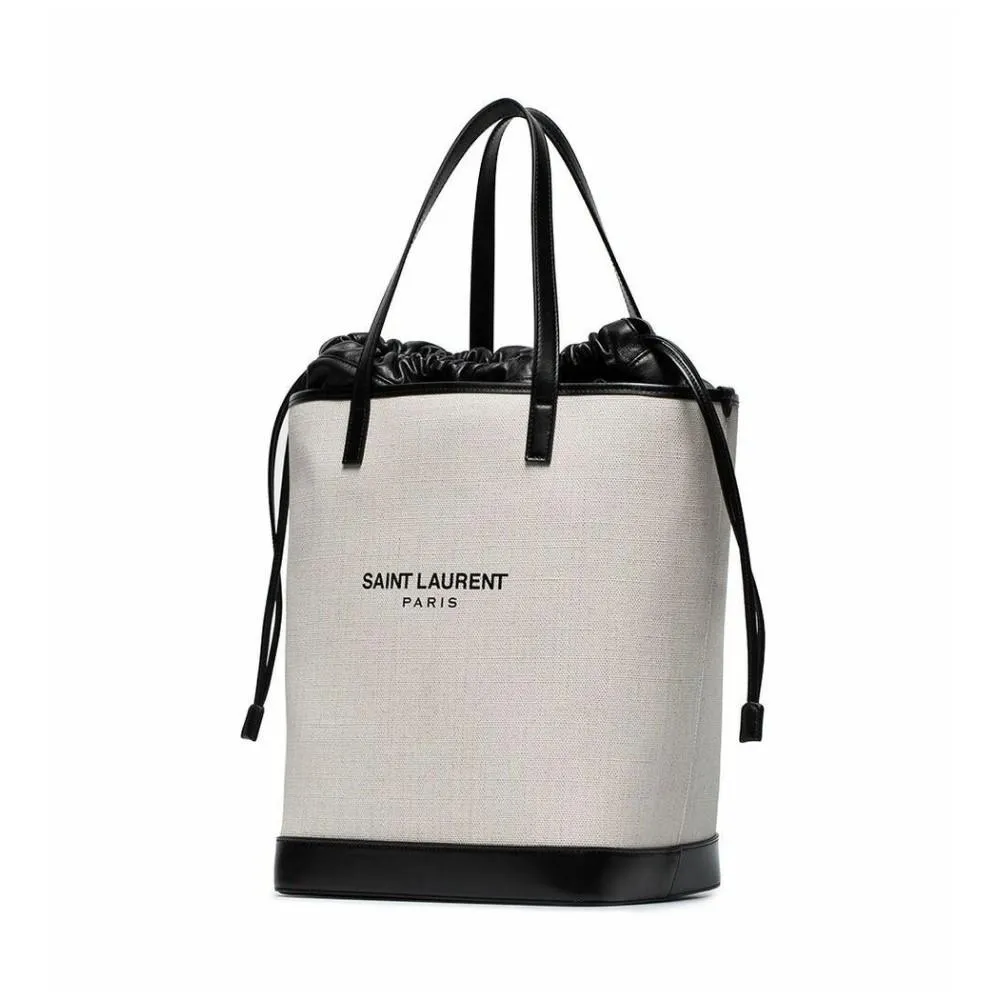 Ysl Tasche Saint Laurent Teddy Weiß Beschichtete Leinen Zugband Eimer Tasche 551595
