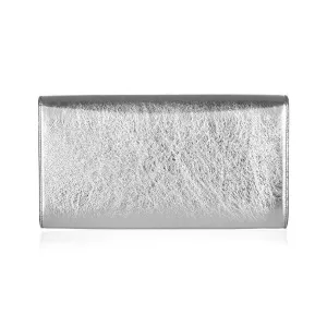 YSL Taschen Saint Laurent YSL Belle de Jour Große Metallic Silber Leder Clutch Tasche 568937