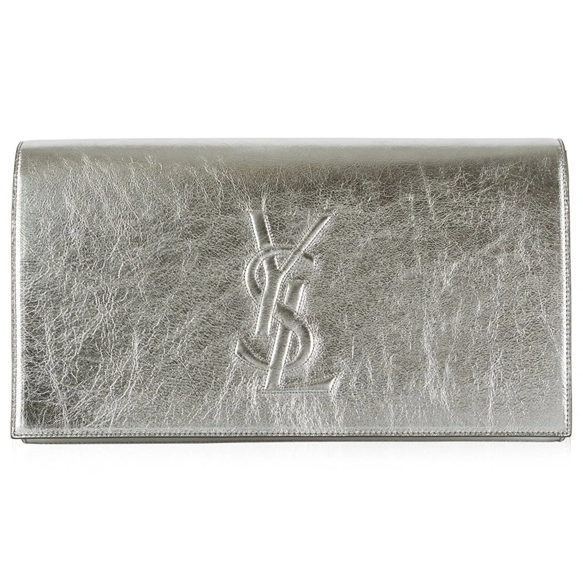 YSL Taschen Saint Laurent YSL Belle de Jour Große Metallic Silber Leder Clutch Tasche 568937