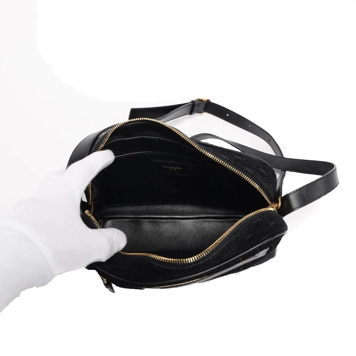 Ysl Taschen Saint Laurent YSL King Palm Wildleder Monogramm Schwarze Fototasche 568608
